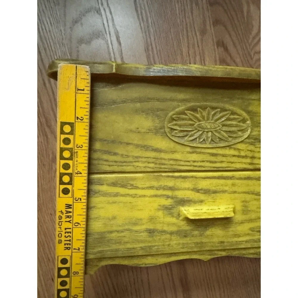 Vintage 1970s Harvest Gold Faux Wood‎ Recipe Box Sunflower Plastic Storage Chest